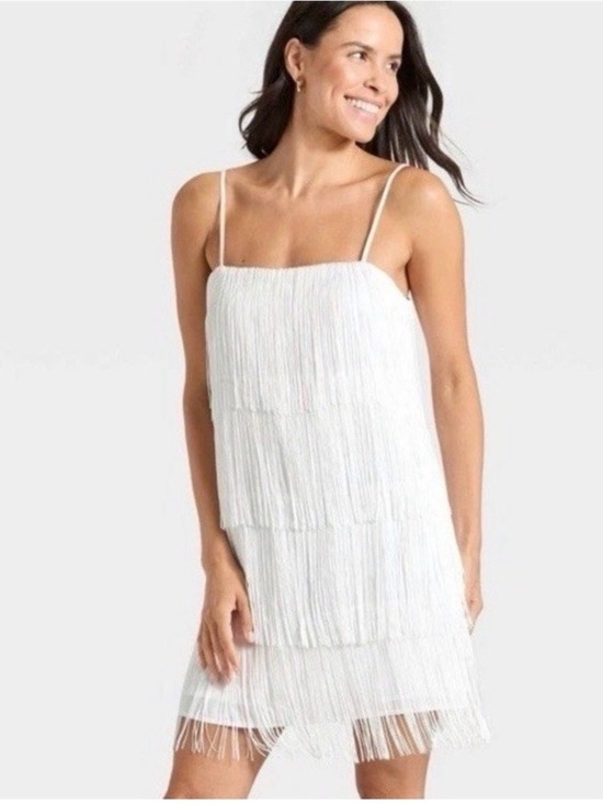 a new day Dresses & Skirts - NWT a new day White Fringe party Dress bachelorette bridal flapper night out